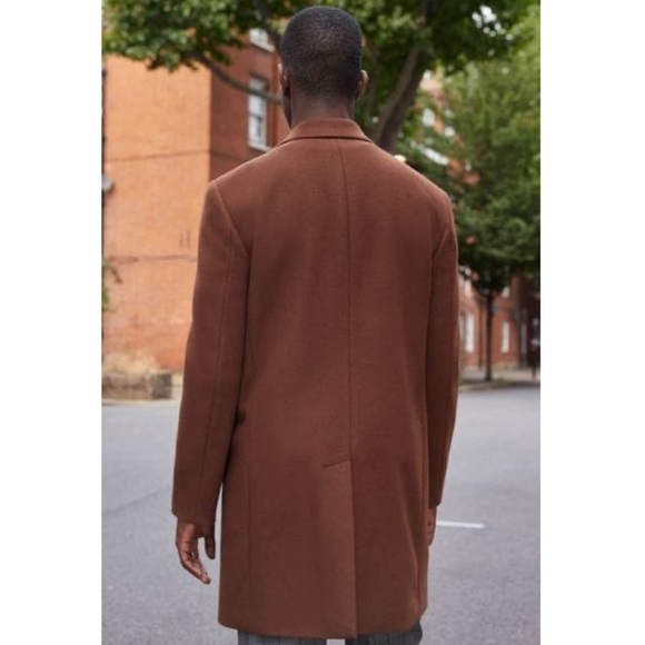 NEXT • Dark Brown Double Breasted Epsom Overcoat - Picture 4 of 10